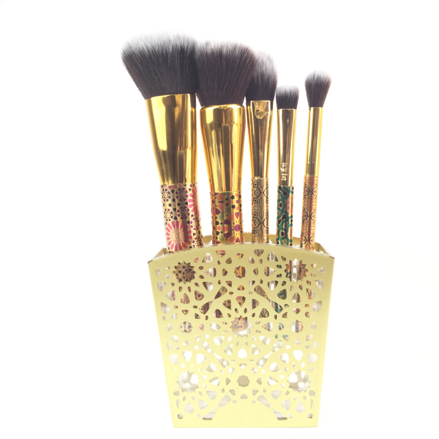 Golden Pattern Makeup børste sæt med holder (5 stk)